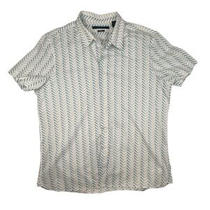 Perry Ellis Men’s Short Sleeve Button Down Shirt Blue And White Stretch Size XL